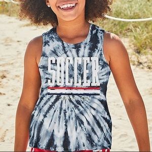 {NWT} Justice Active | Soccer USA Graphic Lightweight Tank Top Blue Tie Dye (12)